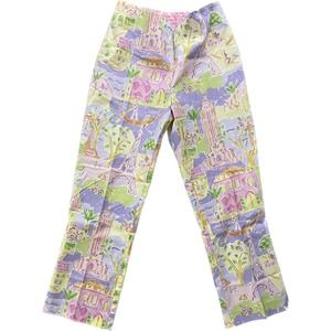 Pamela Ferrari Firenze Cotton Print Straight leg Pink Green Pants 4 NWOT Soft